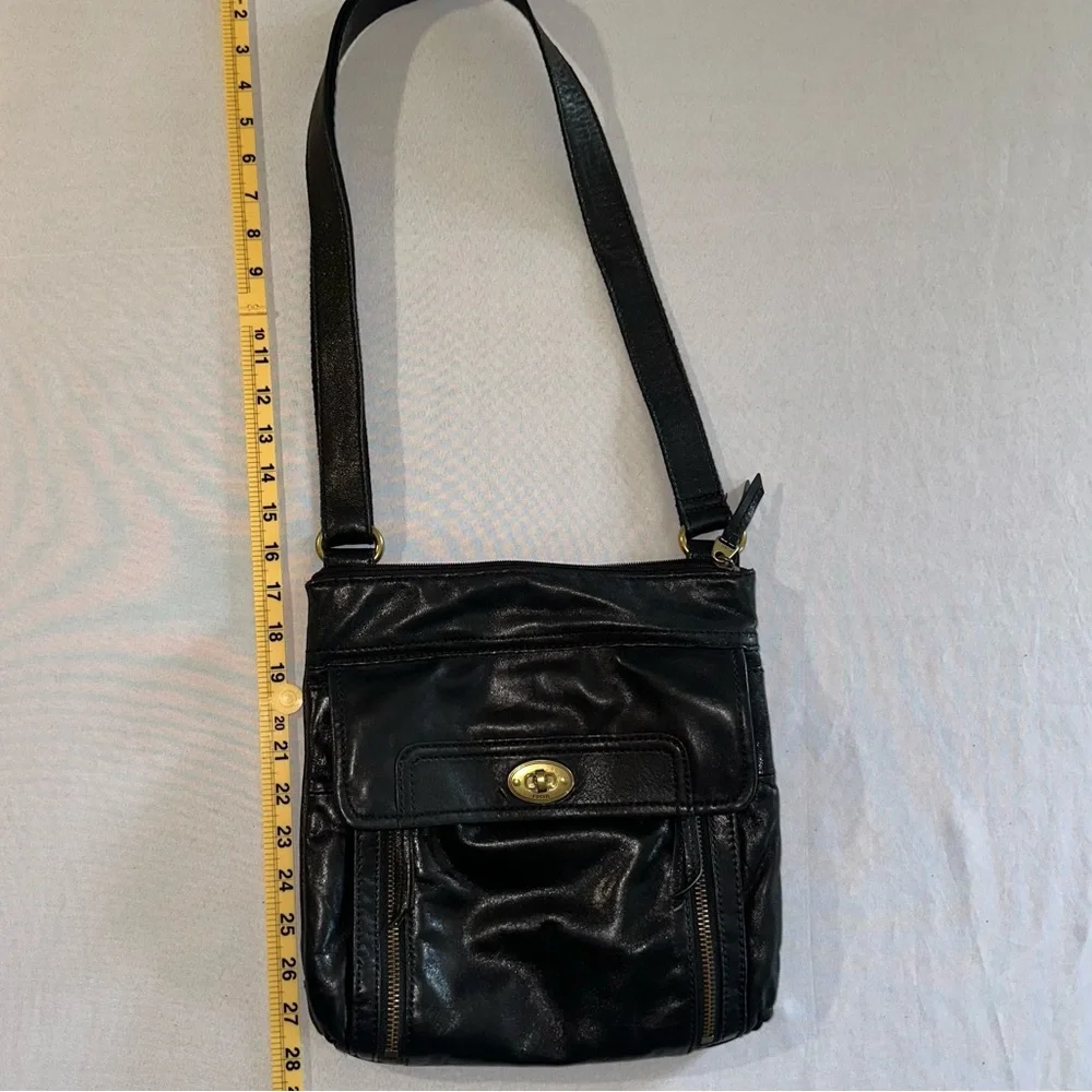Fossil • Black Lamb Leather Stanton Crossbody Multi-Pocket Adjustable Versatile - Picture 14 of 16